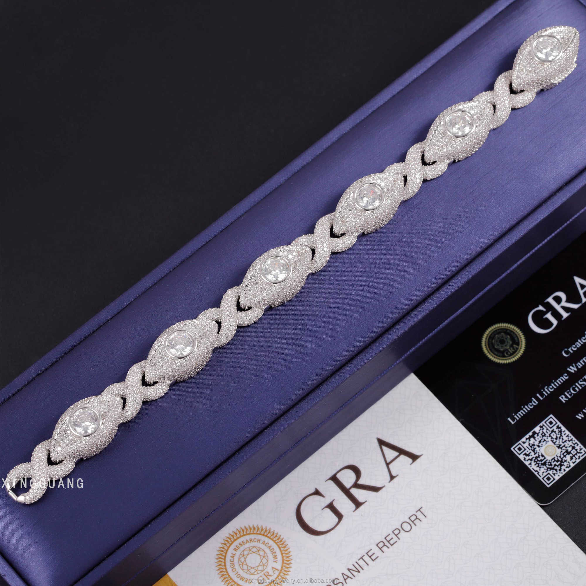 Hip hop Evil Eye Bracelet S925 Silver Gold Plated VVS Moissanite Diamond Mens Bracelet with GRA Certificate