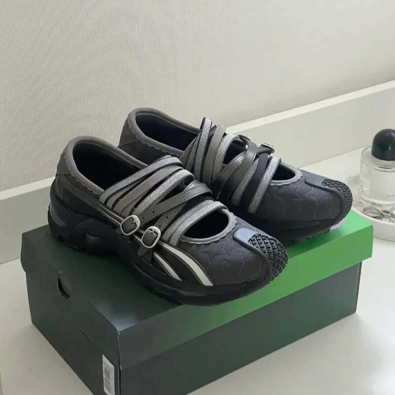 Mary Jane y2k Trendy Fashion Street Thick Bottom Shoes Flat Casual Women Strappy Ballet Sneakers Black