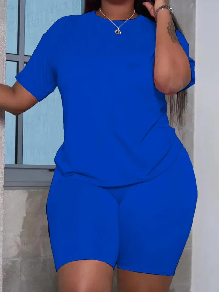 LW Plus Size Summer Womens Suit Short Sleeve Top and Pants Twopiece set Casual women sportswear Slim y250122