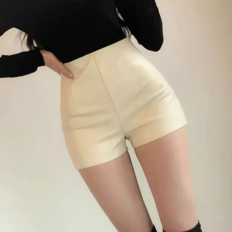 Streetwear Style Womens High Waist PU Leather Shorts with Zipper Fly Spring Fashion Skinny Pants 250107
