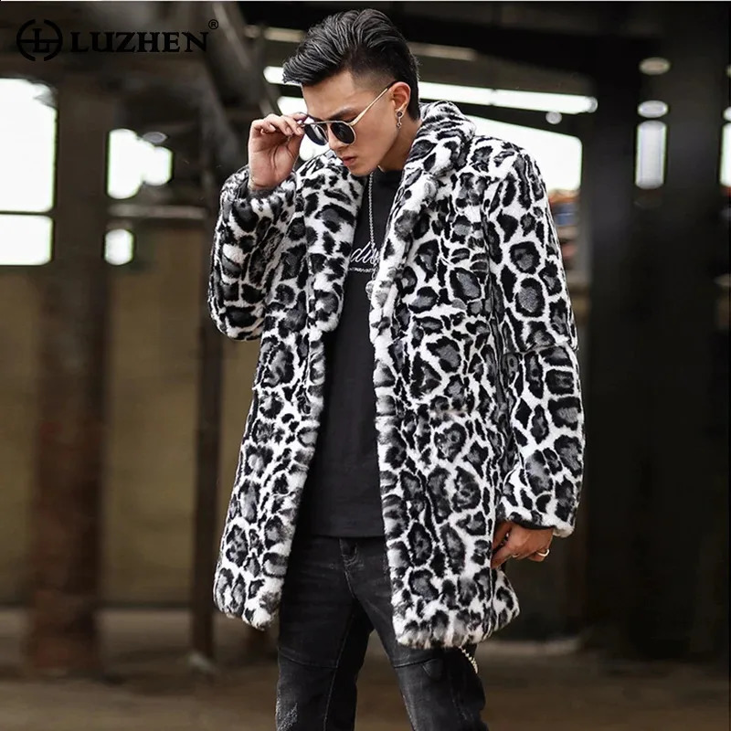 LUZHEN Autumn Fur Coat Leopard Print n Original High End Temperament Medium Long Tops Male LZ8123 250107
