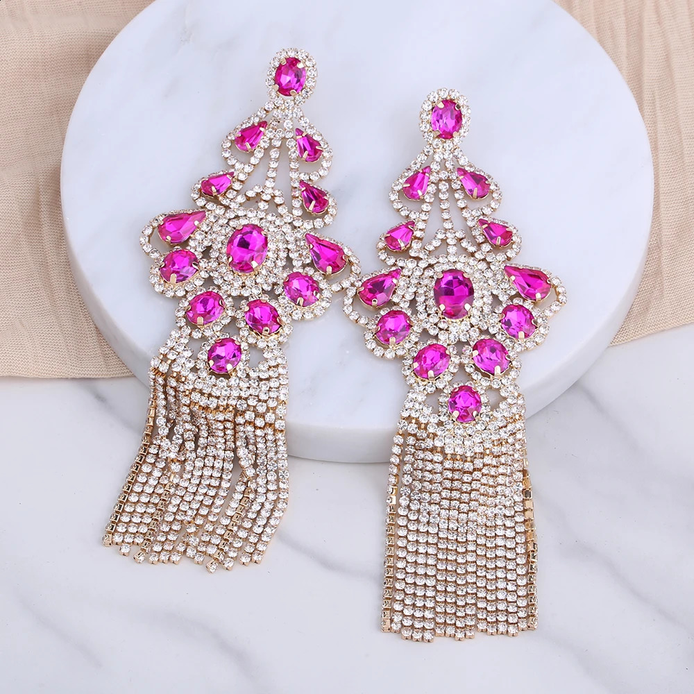 Large tassel earrings rhinestone pendant earrings womens statement crystal pendant earrings fashion jewelry wholesale 250110