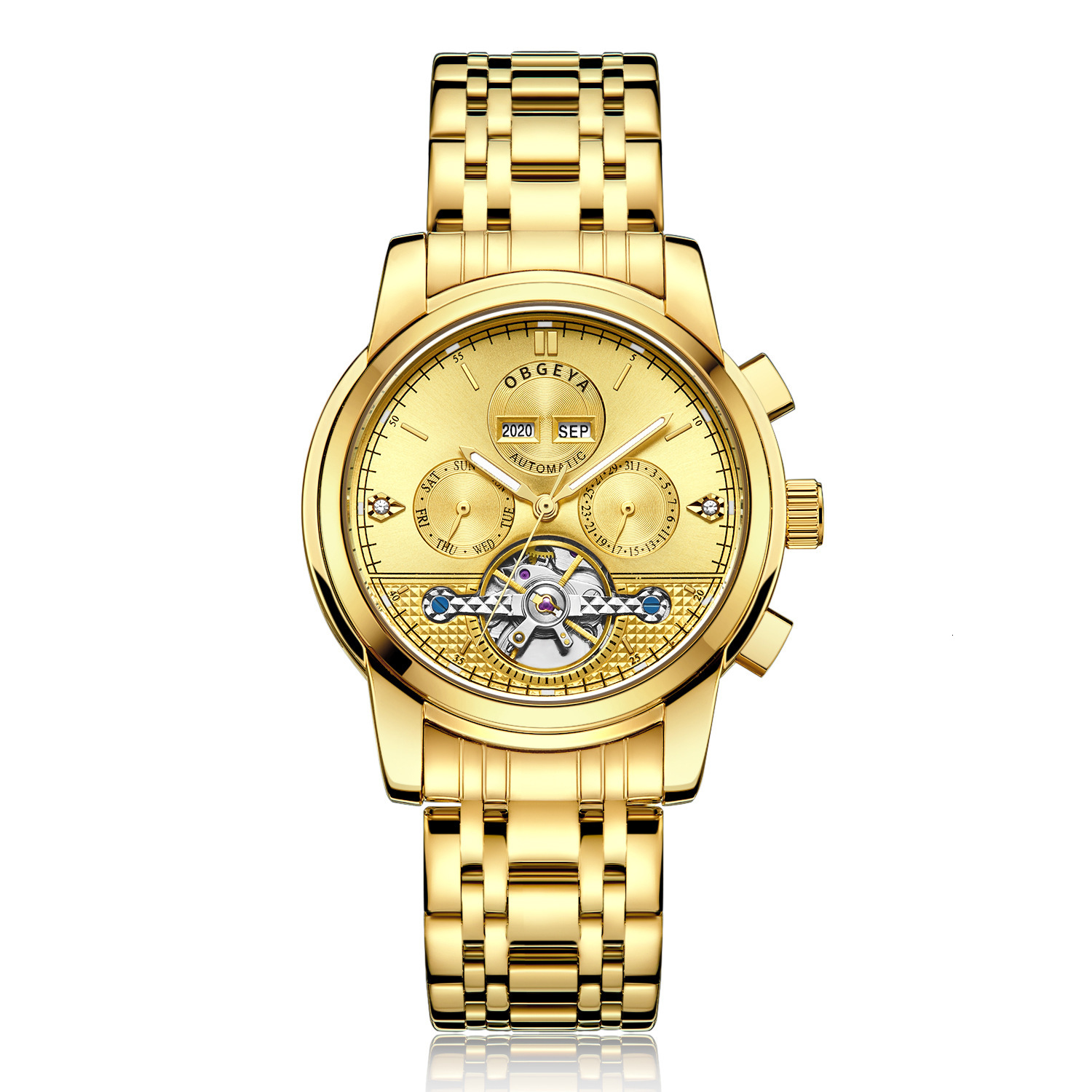 Men's Fashionable Waterproof Skeleton Automatic Mechanical Watch with Stainless Steel Band