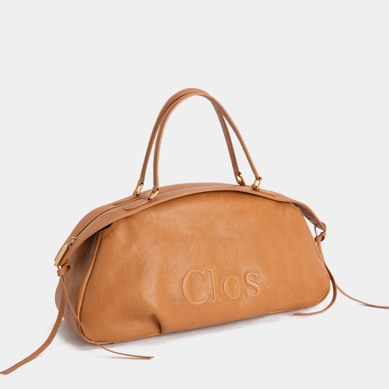 Clos25 New Fortug Vegetable Tanned Designer Handbag Cowhide Large Capacity Handbag, Pillow Bag, Bowling Bag