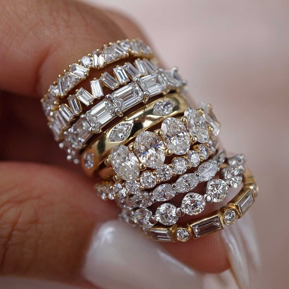 Fine Jewelry Factory Engagement 1ct 2ct Lab Diamond Oval Emerald Cut Moissanite Hollow Gold Ring Anillos Oro 14k 18k Original