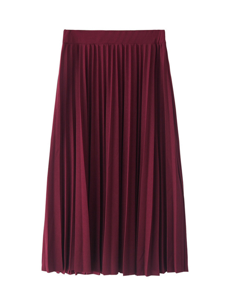 Spring and Autumn New Fashion Women's High Waist Pleated Solid Color Half Length Elastic Skirt Promotions Lady Black Pink