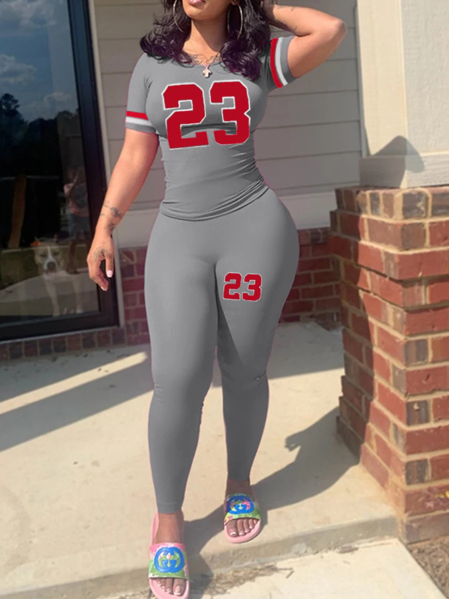 LW Plus Size Women summer Casual Loose 2 Piece Set Letter Print Pocket n Pants short sleeve legging sport set 250106