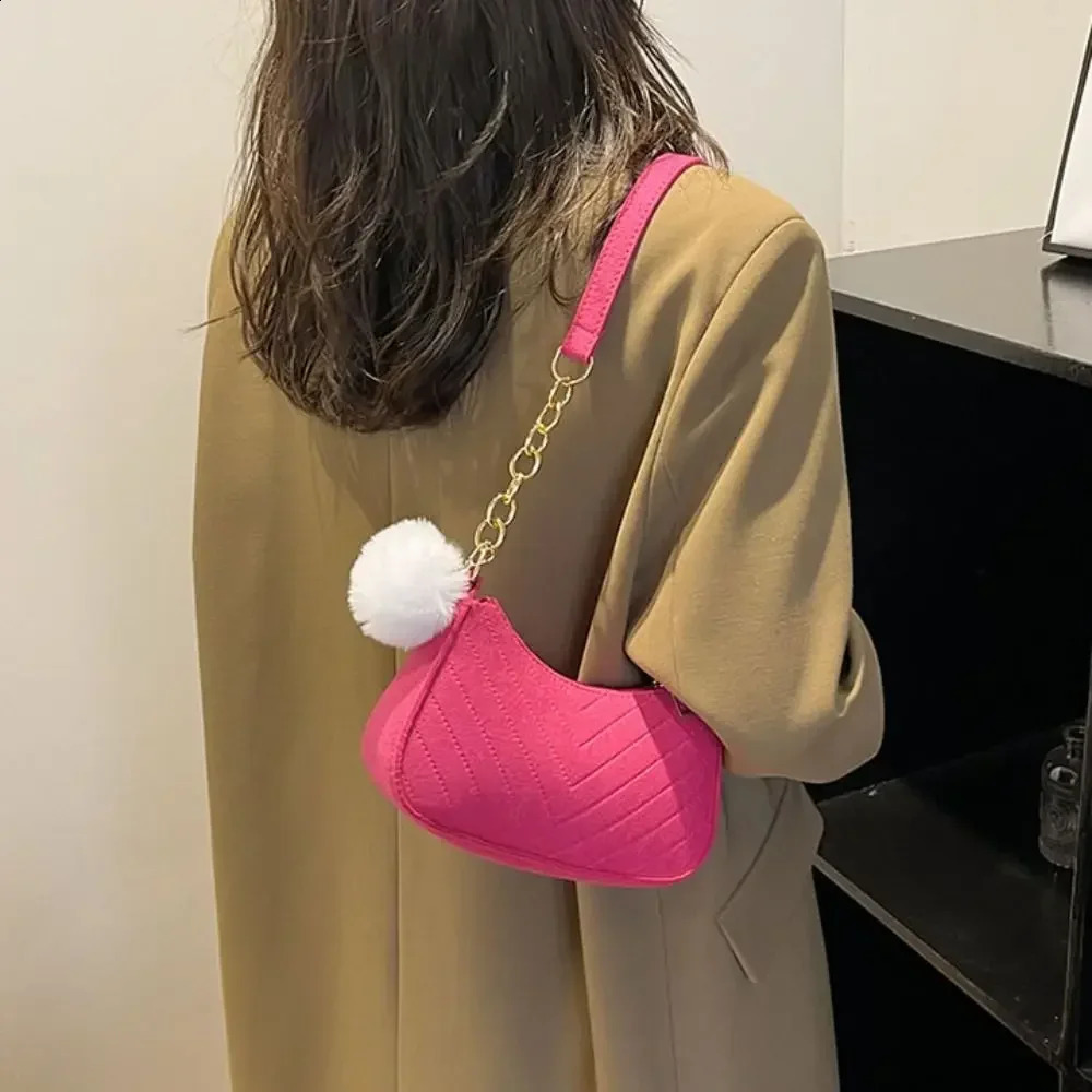 Fashion Women Handbag Solid Color Casual Mini Underarm Bag Female Chain Shoulder Pouch Ladies Felt Tote Bag 250106
