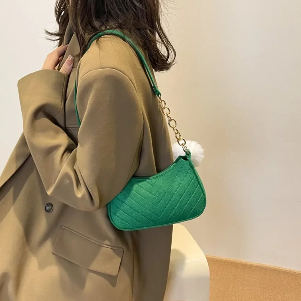 Fashion Women Handbag Solid Color Casual Mini Underarm Bag Female Chain Shoulder Pouch Ladies Felt Tote Bag 250106