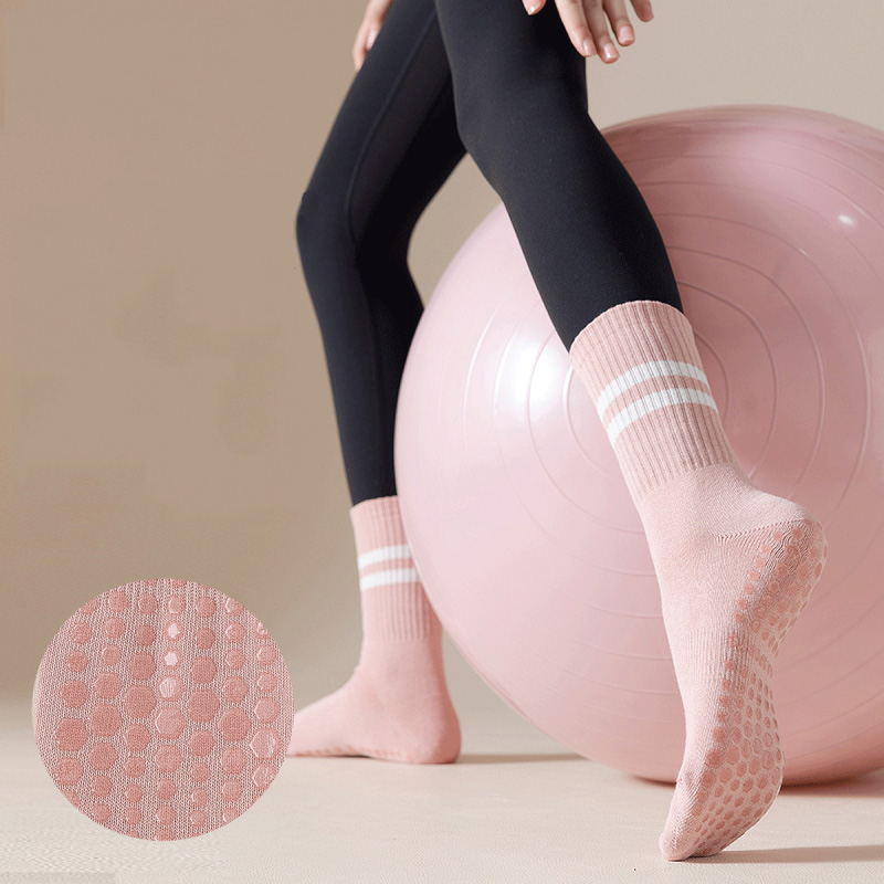 4pairs Women Anti-skid Yoga Socks Grips Cotton Mid-tube Bottom Breathable Fitness Dance Barre Workout Pilates Socks 8 Colors