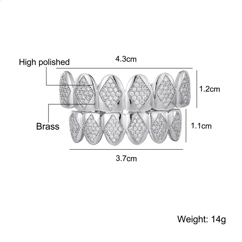 Bling WhiteTeeth Set Iced Out Caps Cubic Zircon Micro Pave Top Bottom Charm Grills For Men Women Jewelry 250107