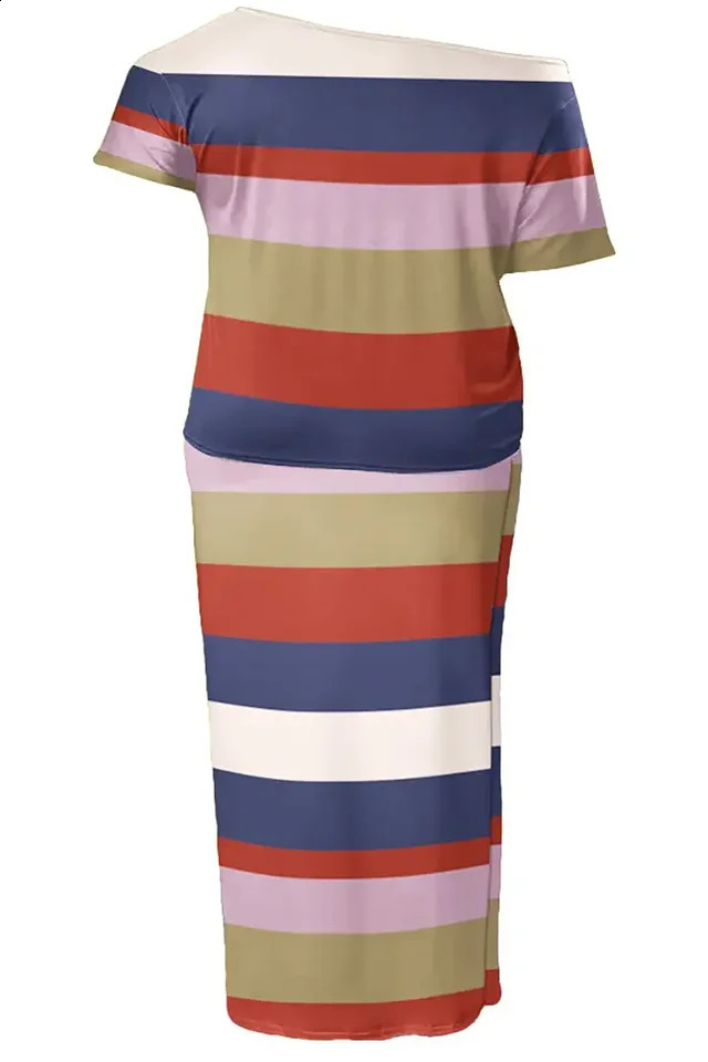 Plus Size Multicolor Casual All Over Print With Pocket Two Piece Skirt Sets 250106