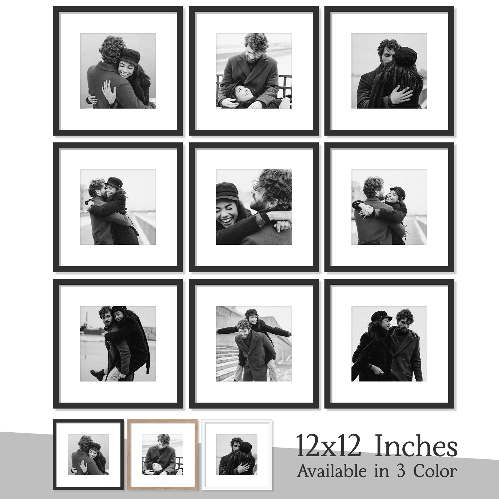 1/3pcs Frame, Display Picture 8x8 With Mat Or 12x12 Without Mat, Multi Collage Gallery Square Photo Frame For Wall H260306