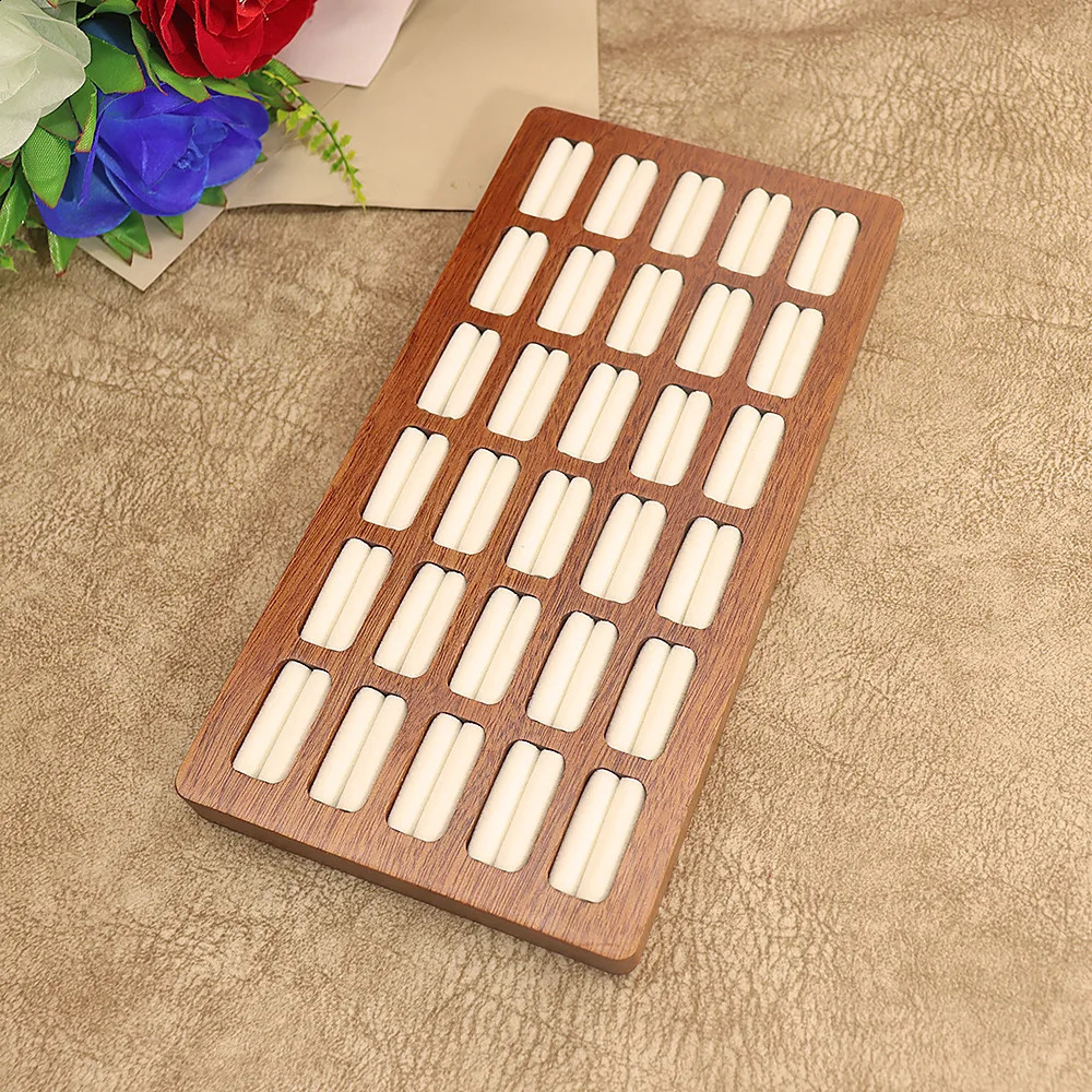 Thirty Card Slots Solid Wood Sapele Ring Jewelry Display Tray Storage Earrings Earring Box Stand Ladies 250106