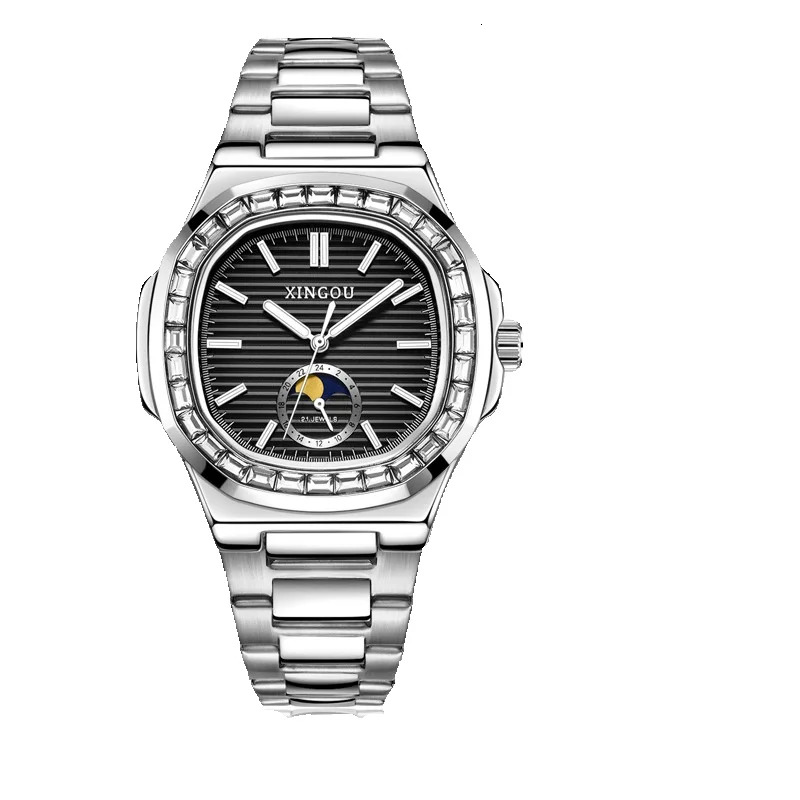 Men's Automatic Mechanical Watch with Diamond, Night Glow, and Waterproof Stainless Steel Band