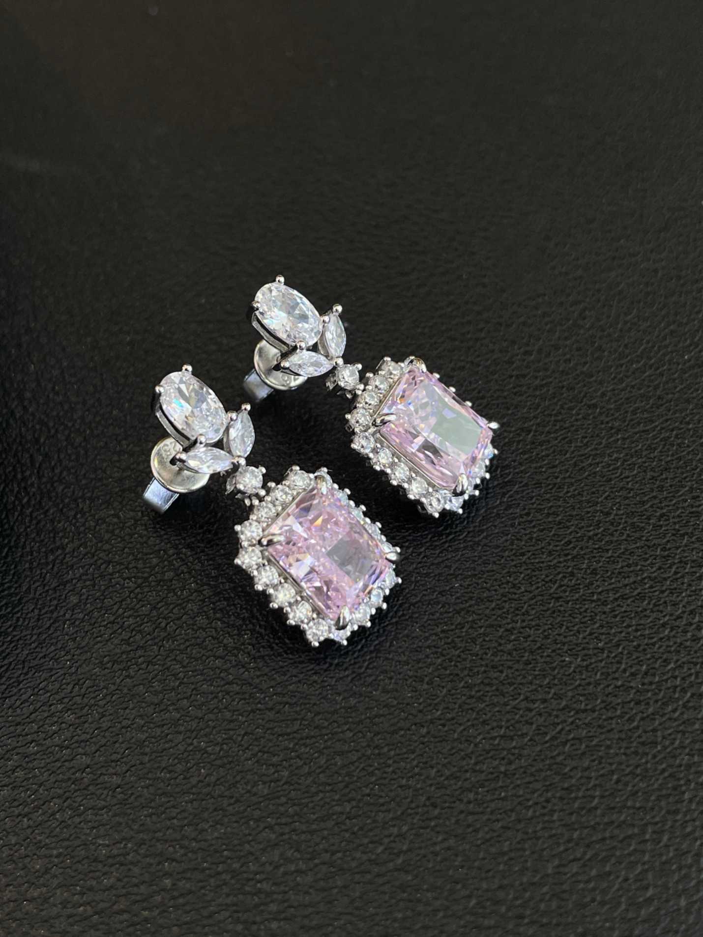 Wholesale Price Colored Moissanite Earrings S925 Pink Sapphire Radiant Cut 7*9mm Earrings For Women Jewelry