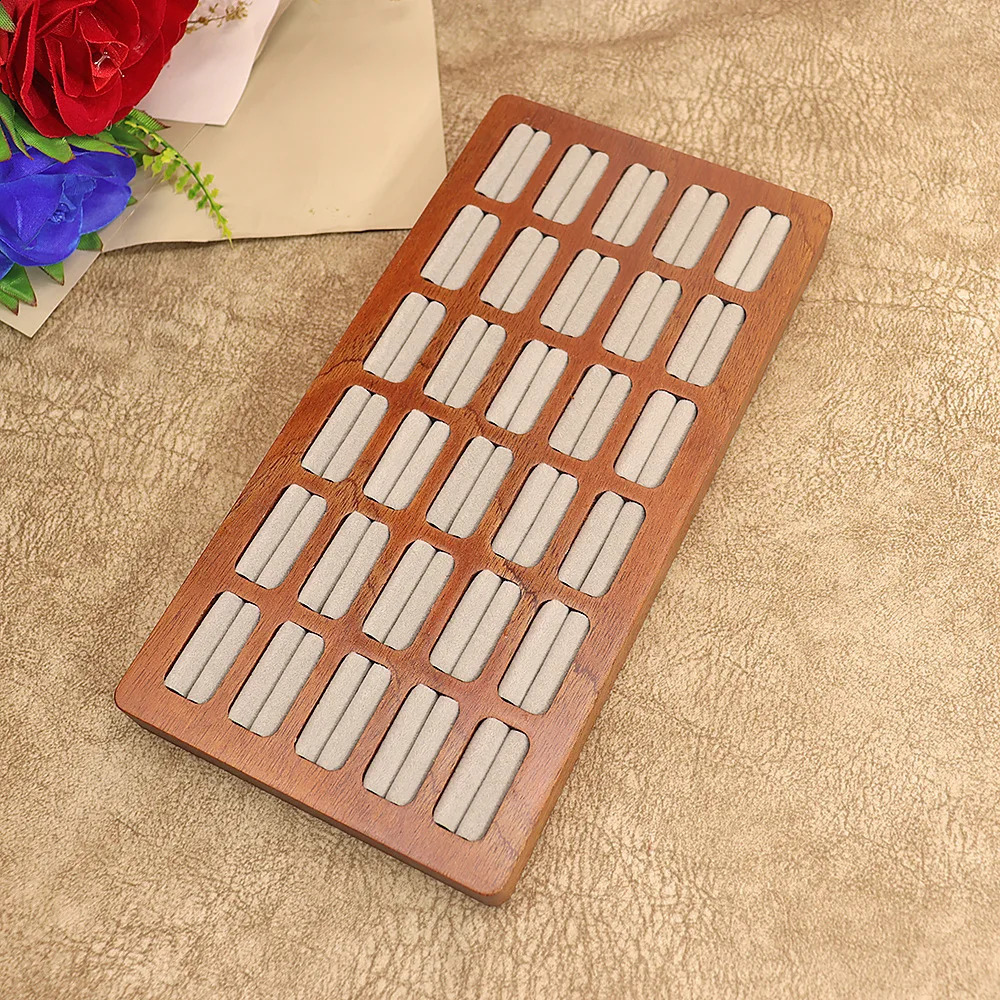 Thirty Card Slots Solid Wood Sapele Ring Jewelry Display Tray Storage Earrings Earring Box Stand Ladies 250106