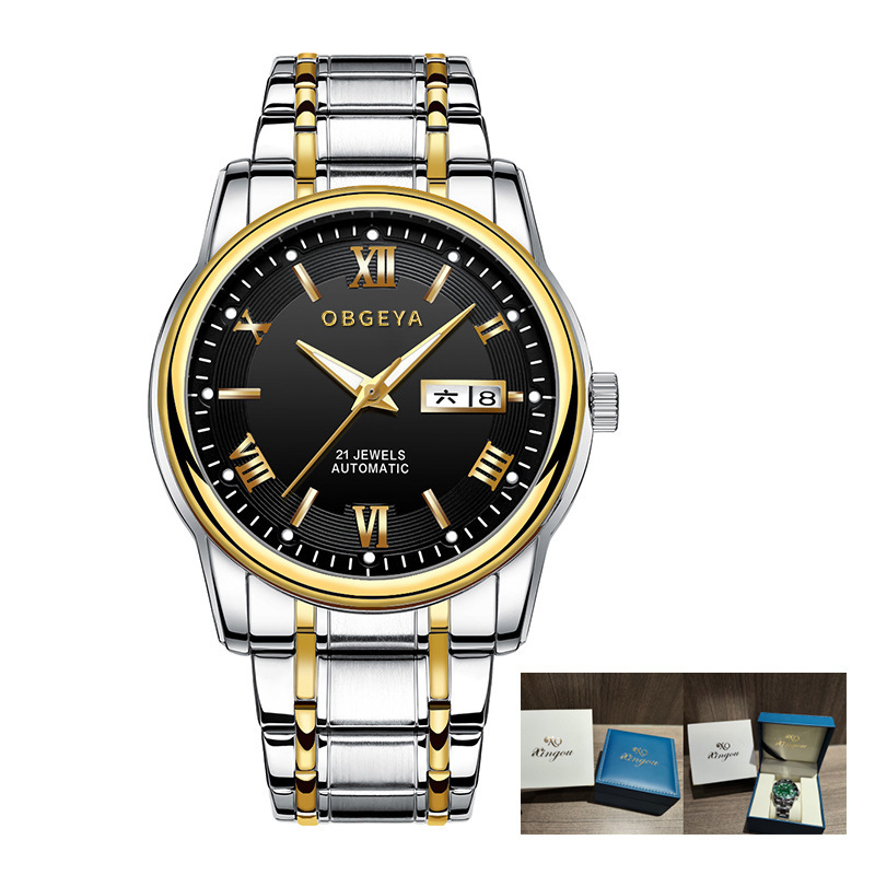 Trendy Waterproof Day Date Automatic Mechanical Watch for Men