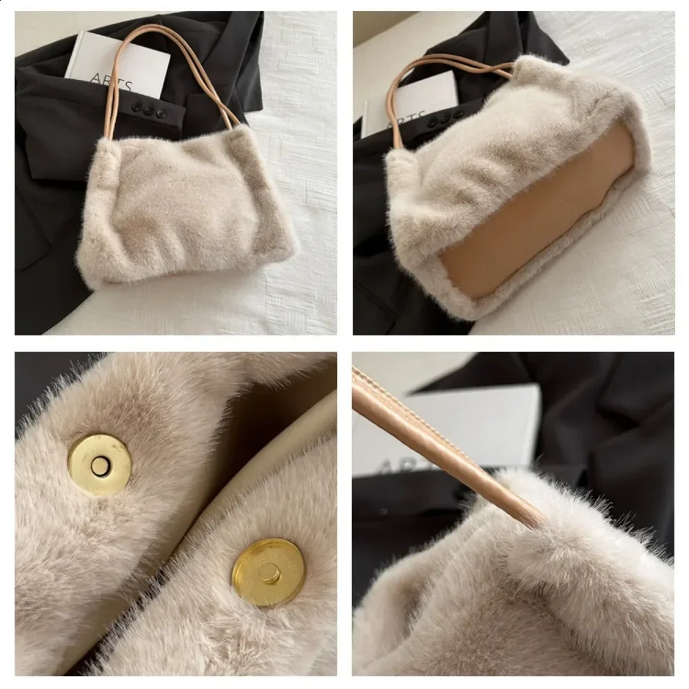 Fashion Plush Winter Bucket Womens Bag Solid Color Casual Generous Comfortable High-end Versatile Handbag Shoulder 250106