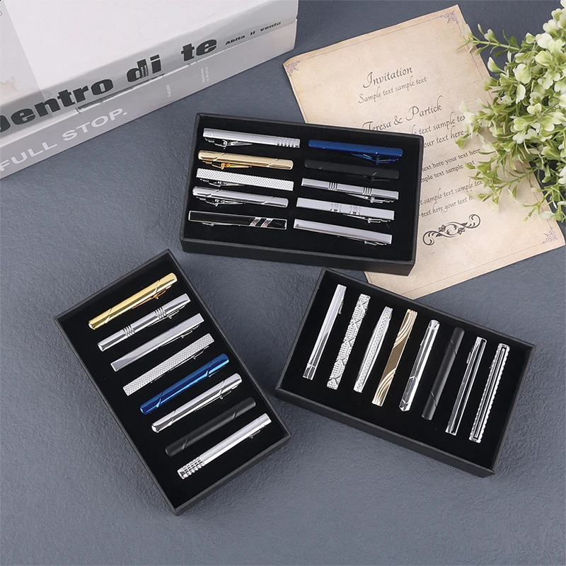 8Pc/10PC Exquisite Metal Tie Clip Set With Gift Box Wedding Guest Gift Man Tie Clip Men Gift Business Jewelry For Husband 250107