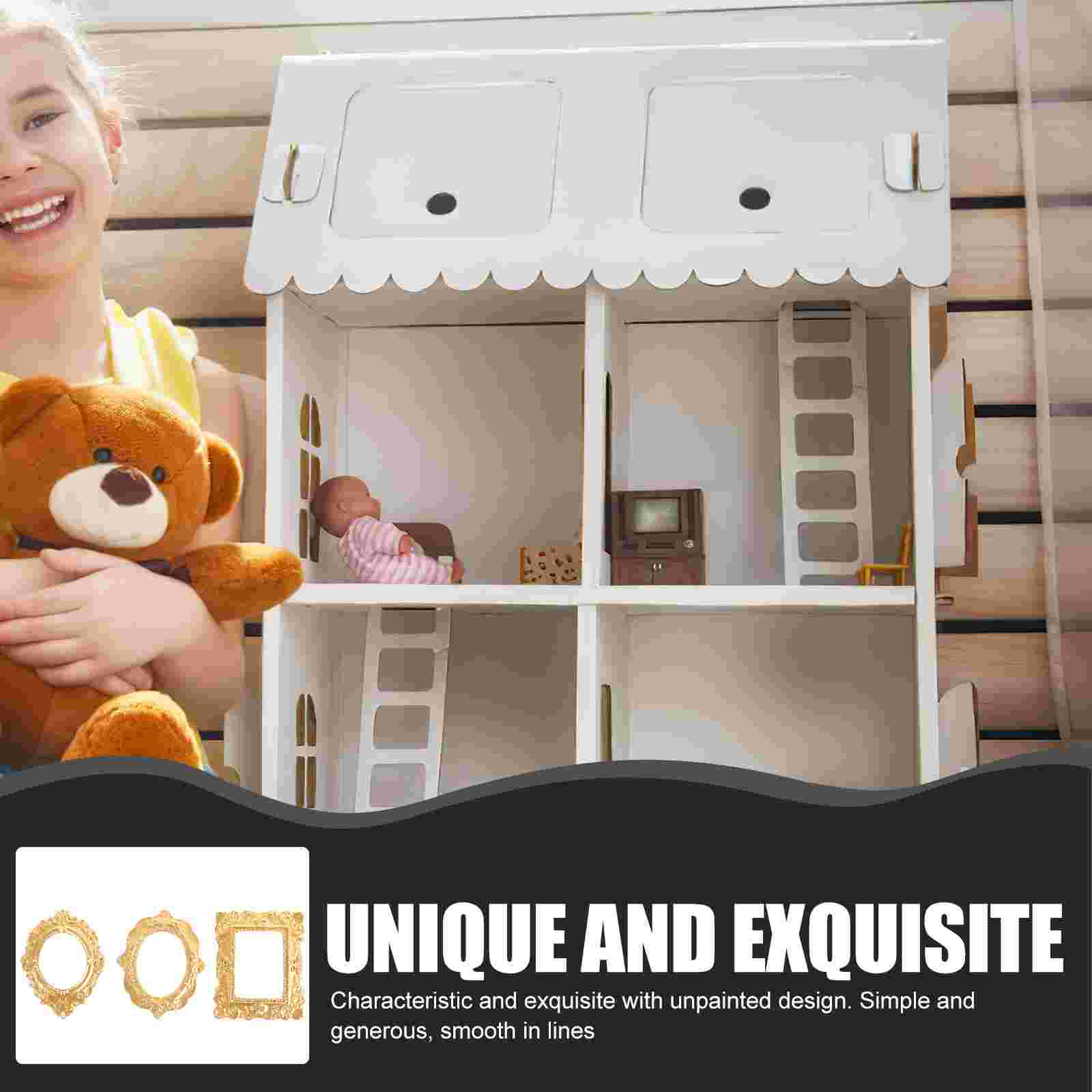 15 Pcs Photo Frame Mini Picture House Resin Gold Frames Props Charm Jewelry Retro Micro Landscape Decor H260306