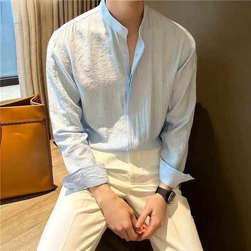 Preppy Style Long Sleeve Turn-down Collar Spring Autumn Solid Color Button Up Cardigan Shirt Mens Clothing Formal Casual Tops 250108