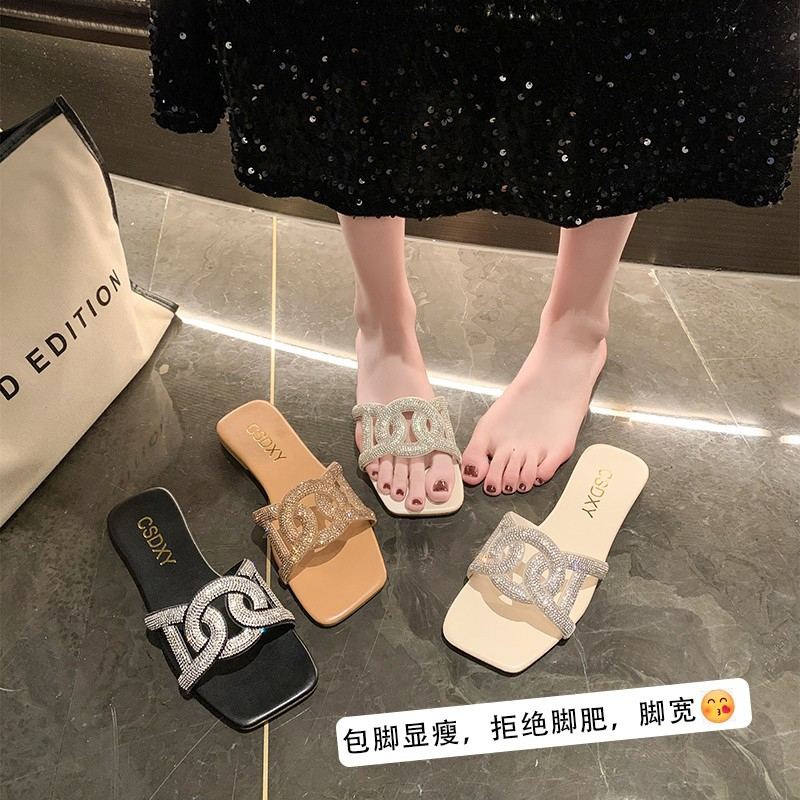 hot free shipping designer Sandals for woman 2025 breathable and fashionable Outdoor Diamond studded one character drag white