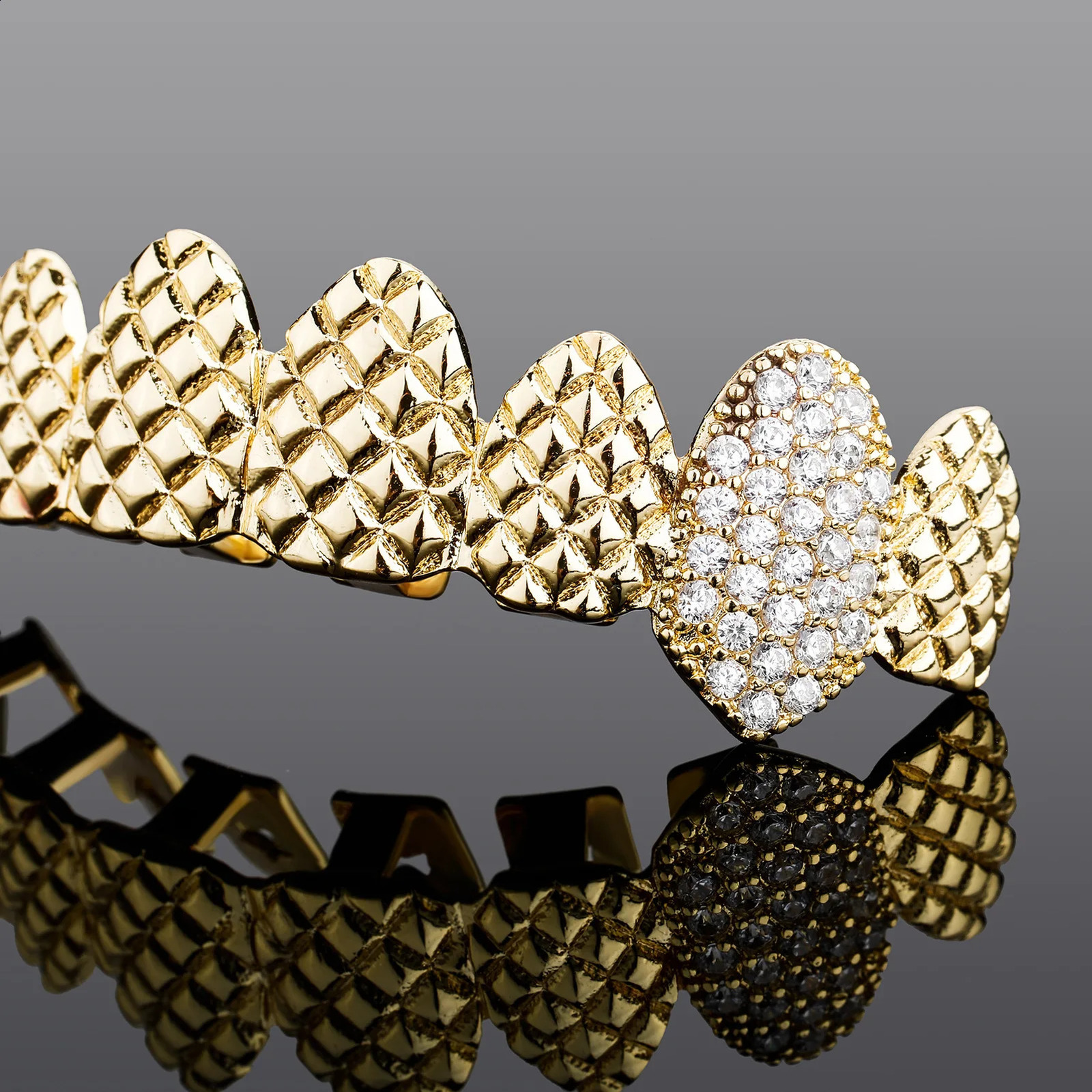 Hip Hop CZ Stones Teeth Caps Cubic Zircon Iced Out Micro Pave Top Bottom Charm Grills For Men Women Jewelry 250107