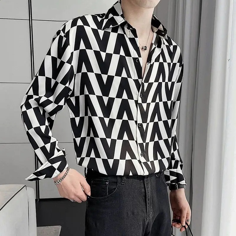 Korean Leisure Hipster Creative ity Handsome Senior Drape Trend Stripe Temperament Mens Long Sleeved Shirt Autumn 250108