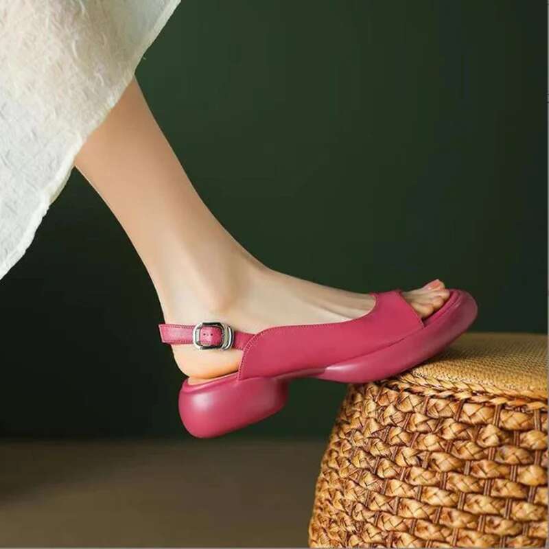 2024 Summer New Women's Leather PU Platform Casual Sandals Ladies Gladiator Open Toe Beach Shoes Woman Shallow Roman Sandalias