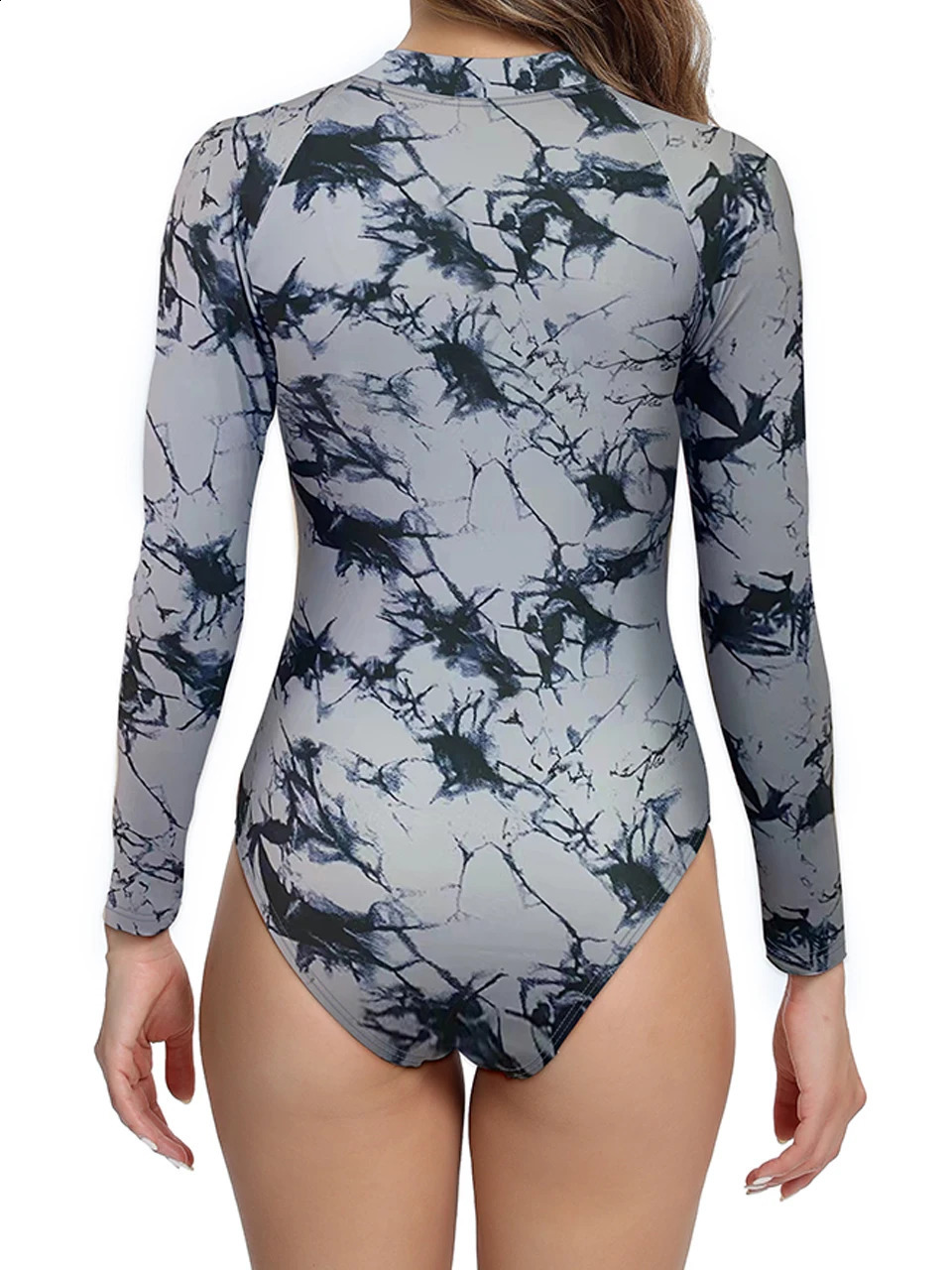 One Piece Printed Long Sleeves Swimsuit Women Surfing Zipper Sexy Swimwear Female Bathers Bathing Swimming Suit Beachwear 250108