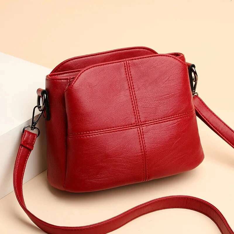 Vintage Women's Soft PU Leather Shoulder Bag Square Solid Color Crossbody Middle Aged Female New Large Lady Messenger Bags
