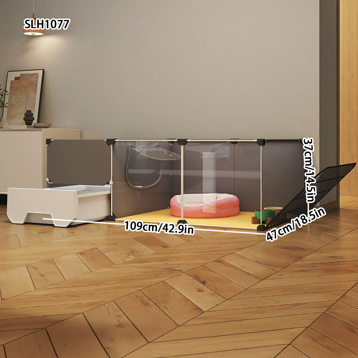 Cat Condo for Home - Large Roomy Cat Crate with Built-in Litter Pan and Scratching Post