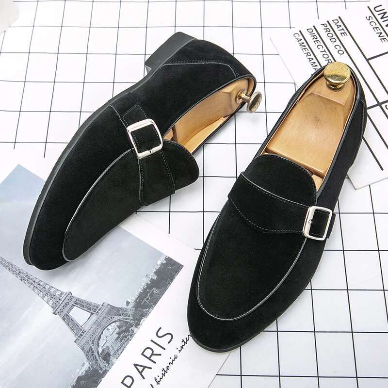 Mens Dress Peas Nubuck Leather Wedding Man Monks Designer Green Flats Business Male Casual Driving Shoes For Men Loafers