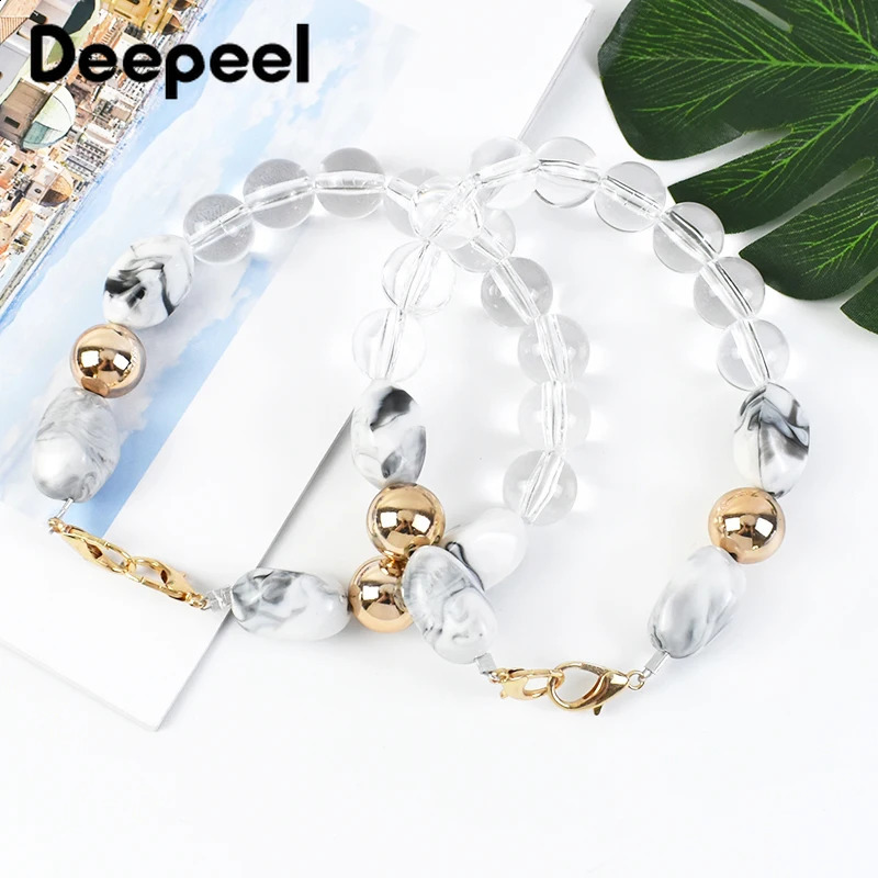 Deepeel 43-46cm Retro Acrylic Handbag Shoulder Strap Pearl Resin Stone Chain Lower Arm Bag Replacement Handle DIY Accessories 250109