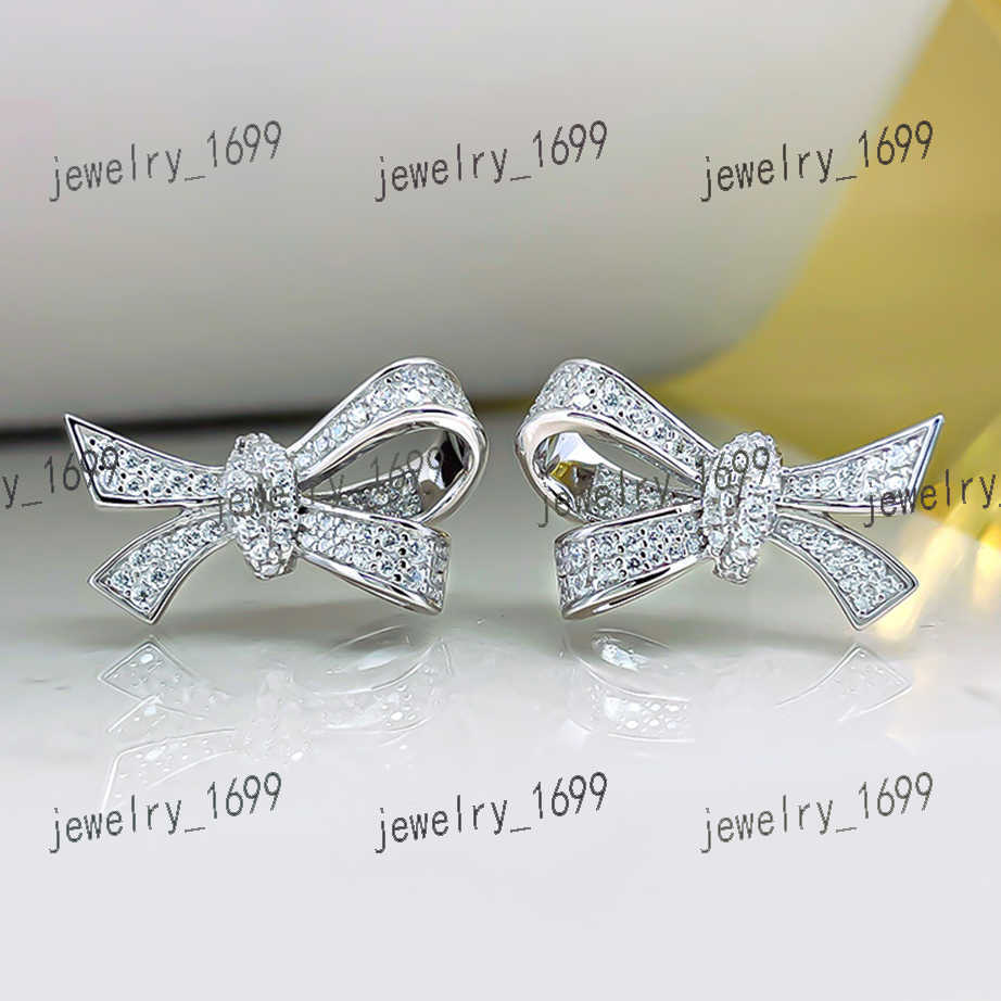 CAOSHI Custom Exquisite Design Bow Knot Shaped Paved Full Simulated Moissanite Earrings For Silver Plated CZ Stud Earrings Women