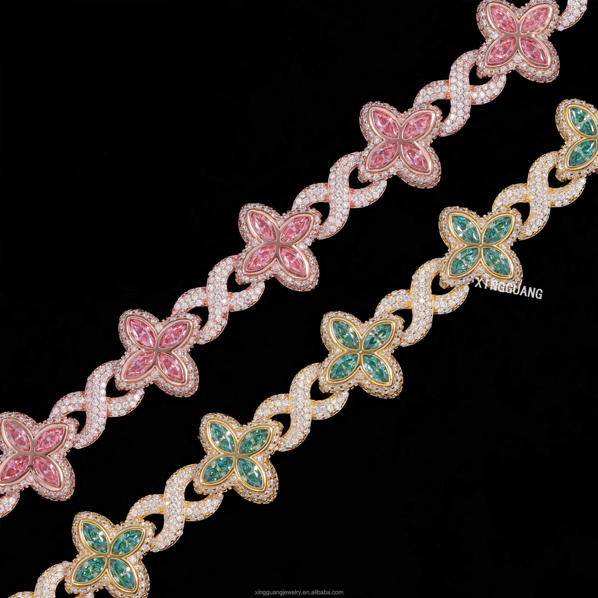 New Arrival Trendy Men WomenJewelry Iced Out 925 Silver Plated Moissanite Clover 12MM Infinity Link Cuban Bracelet Cuban Chain