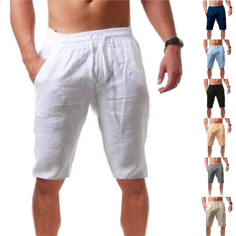 Mens Cotton Linen Shorts Pants Male Summer Breathable Solid Color Short Trousers Fitness Streetwear S3XL 250103