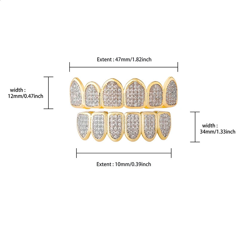 2024 Full Diamond Gold And Silver Braces Hip Hop Rock Style Mens Copper Alloy Jewelry Party Gift 250107