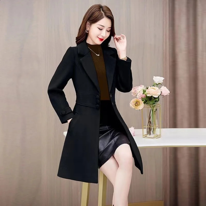 2024 Fashion Autumn Winter Woolen Coat Women Mid Long Casual Loose Temperament Wool Jacket Ladies Slim Overcoat 250107