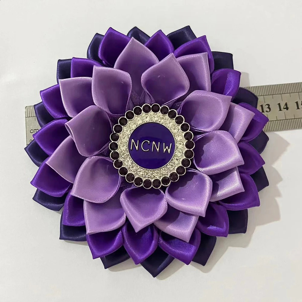 5-inch ribbon purple flower tight corset round rhinestone NCNW brooch 250103