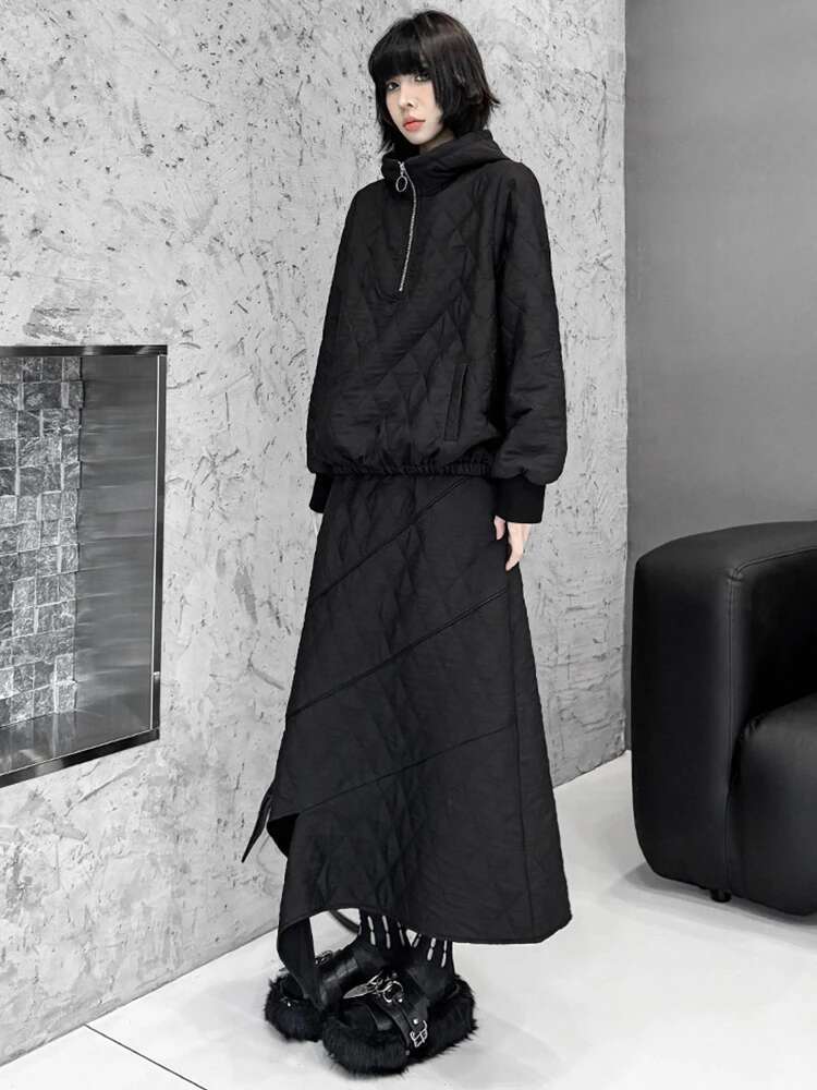 Cotton-Padded Sweatshirt Warm Skirt Two Pieces Suit New Hooded Long Sleeve Women Fashion Tide Spring Autumn 2025 1Dh9192