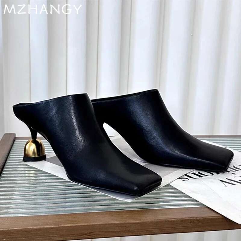 Women High Heels Slippers Square Toe Designer Mules Shoes Elegant Pumps Sandals 2025 Trend Party Flip ps Summer Mujer Slides