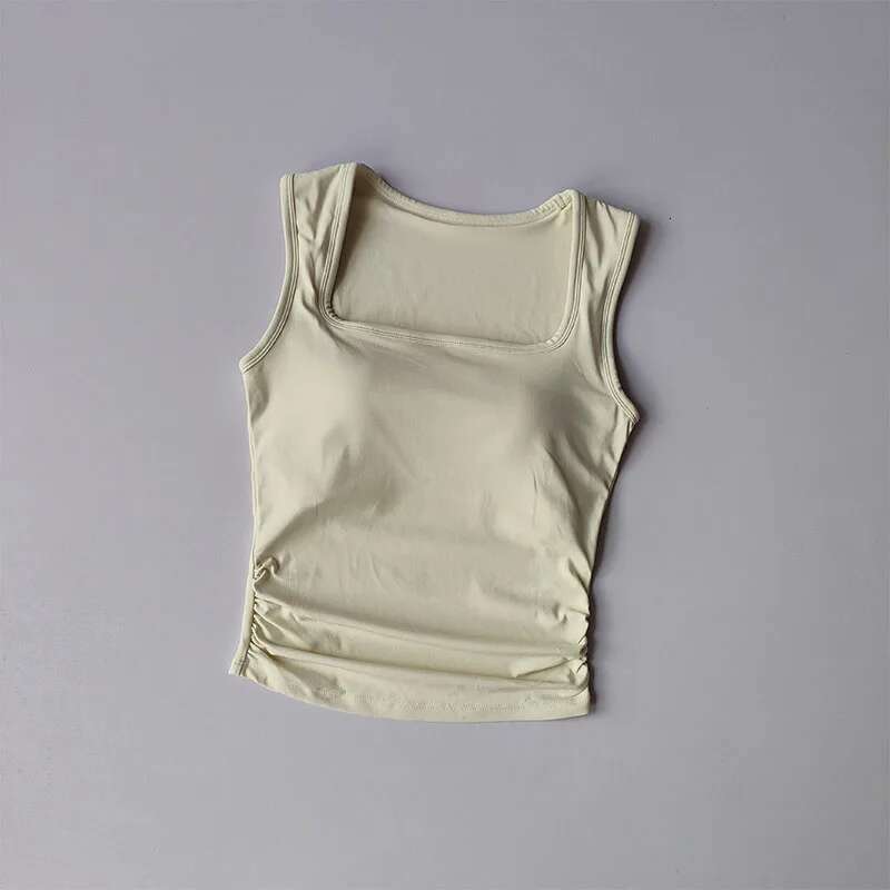 Square Collar Fixed One-Piece Sports Vest For Women Running Breast Collection Cross Shaped Fiess Bra Pilates Yoga Suit Summer