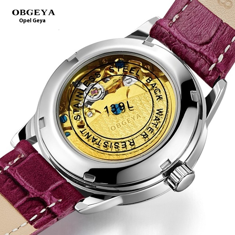 Birthday Gift: Diamond-Encrusted Mechanical Ladies' Watch with Skeleton Tourbillon and Water-Resistant Leather Strap