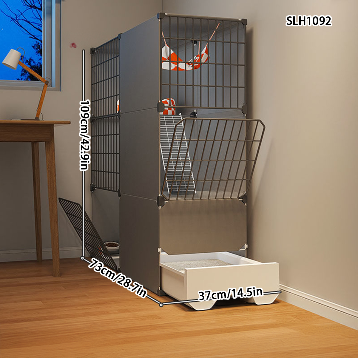Two-Story Home Pet Villa with Integrated Litter Box Ideal for Compact Living Spaces