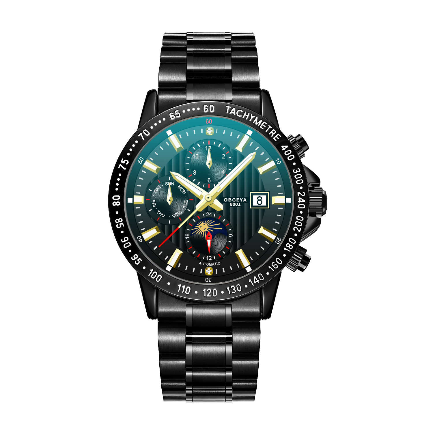 Men's Mechanical Watch with Scratch-Resistant Synthetic Sapphire Crystal and Black Face