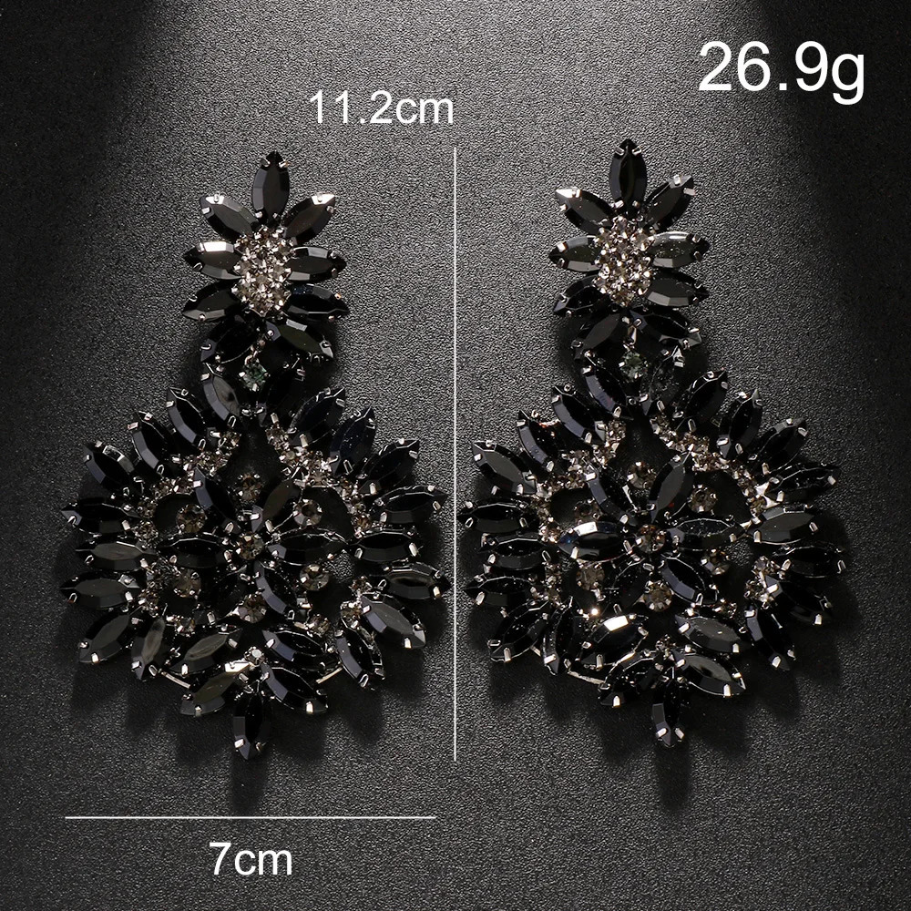 Black Exaggerated Flower Earrings Hollow Banquet Earrings Elegant Womens Large Water Diamond Pendant Earrings Christmas Gift 250110