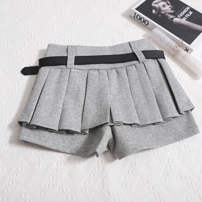 Kimotimo Womens Shorts Autumn Winter Belt High Waist Fluffy Pleated Aline Short Pants Korean Fashion Sexy Y2k All Match Clothes 250107