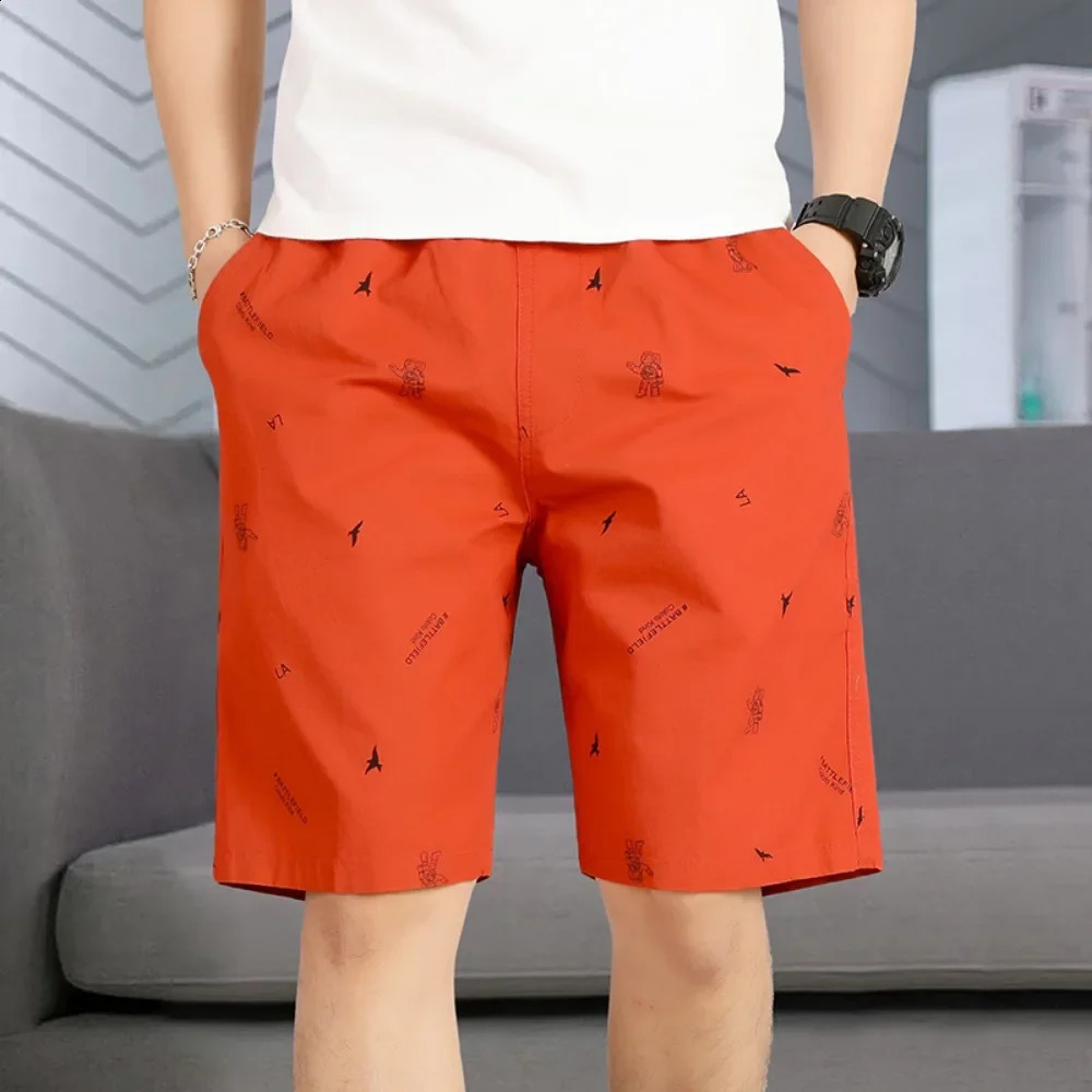 Mens Summer Casual Shorts Hawaiian Drawstring Beach with Pockets Yellow Cotton Pants 250103